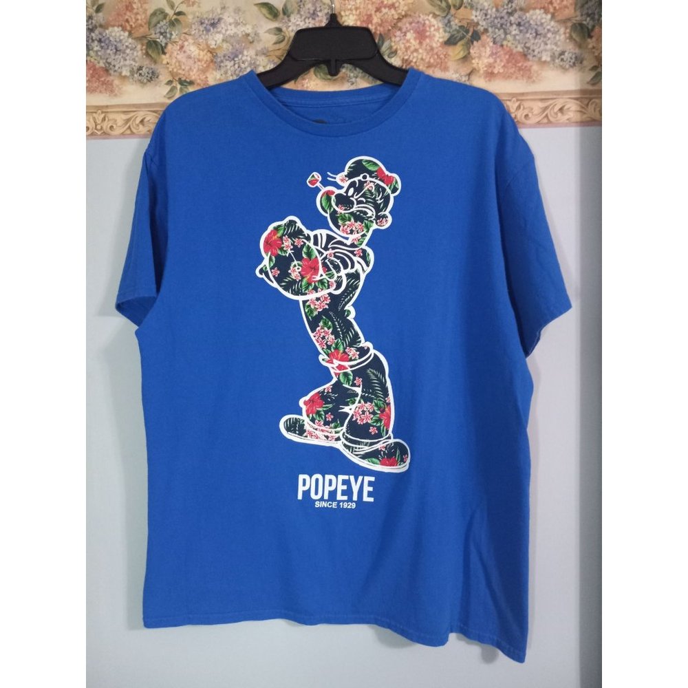 2 Monkeys Blue Large Popeye Casual Outdoor Classic Cartoon Fun T-Shirt Top